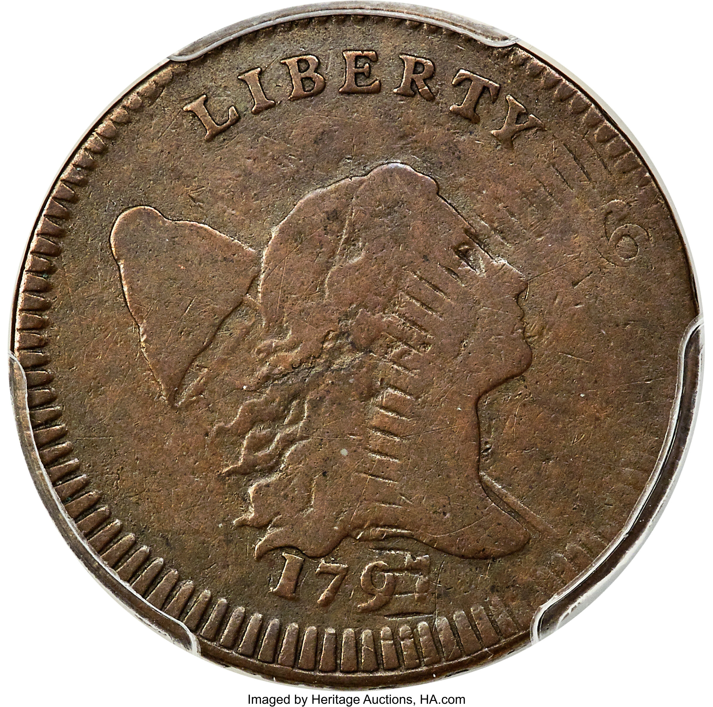 image for: 1797 Low Head, Lettered Edge, B-3a, C-3b -- Struck over a 1797 Cent -- VG10 PCGS. Our EAC Grade VG10....