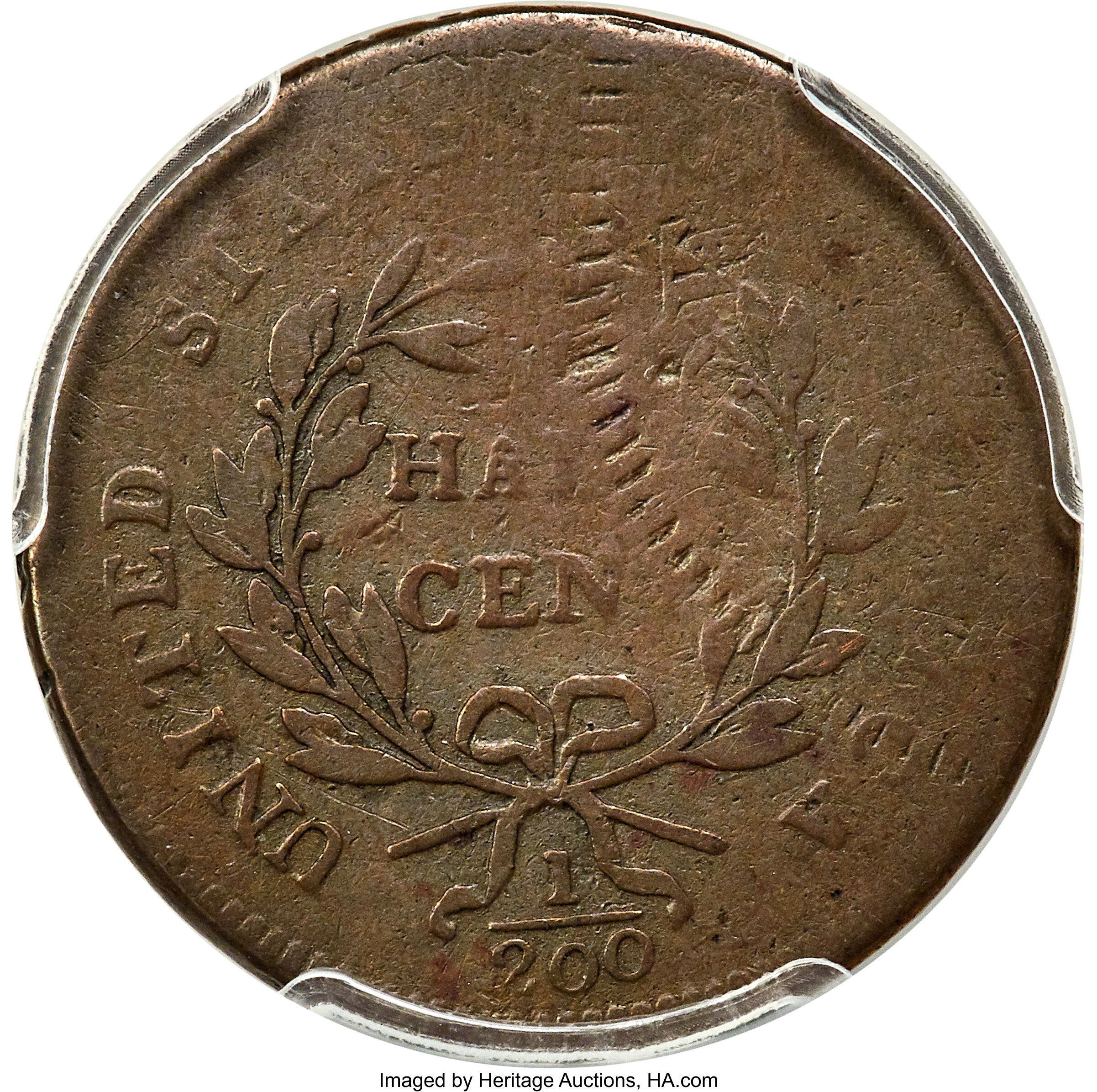 image for: 1797 Low Head, Lettered Edge, B-3a, C-3b -- Struck over a 1797 Cent -- VG10 PCGS. Our EAC Grade VG10....