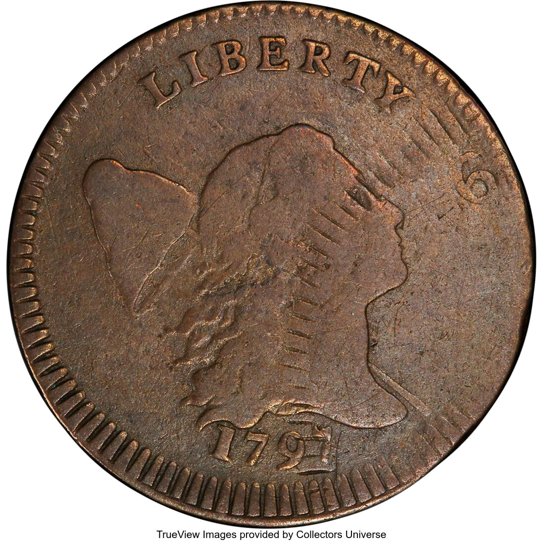 image for: 1797 Low Head, Lettered Edge, B-3a, C-3b -- Struck over a 1797 Cent -- VG10 PCGS. Our EAC Grade VG10....