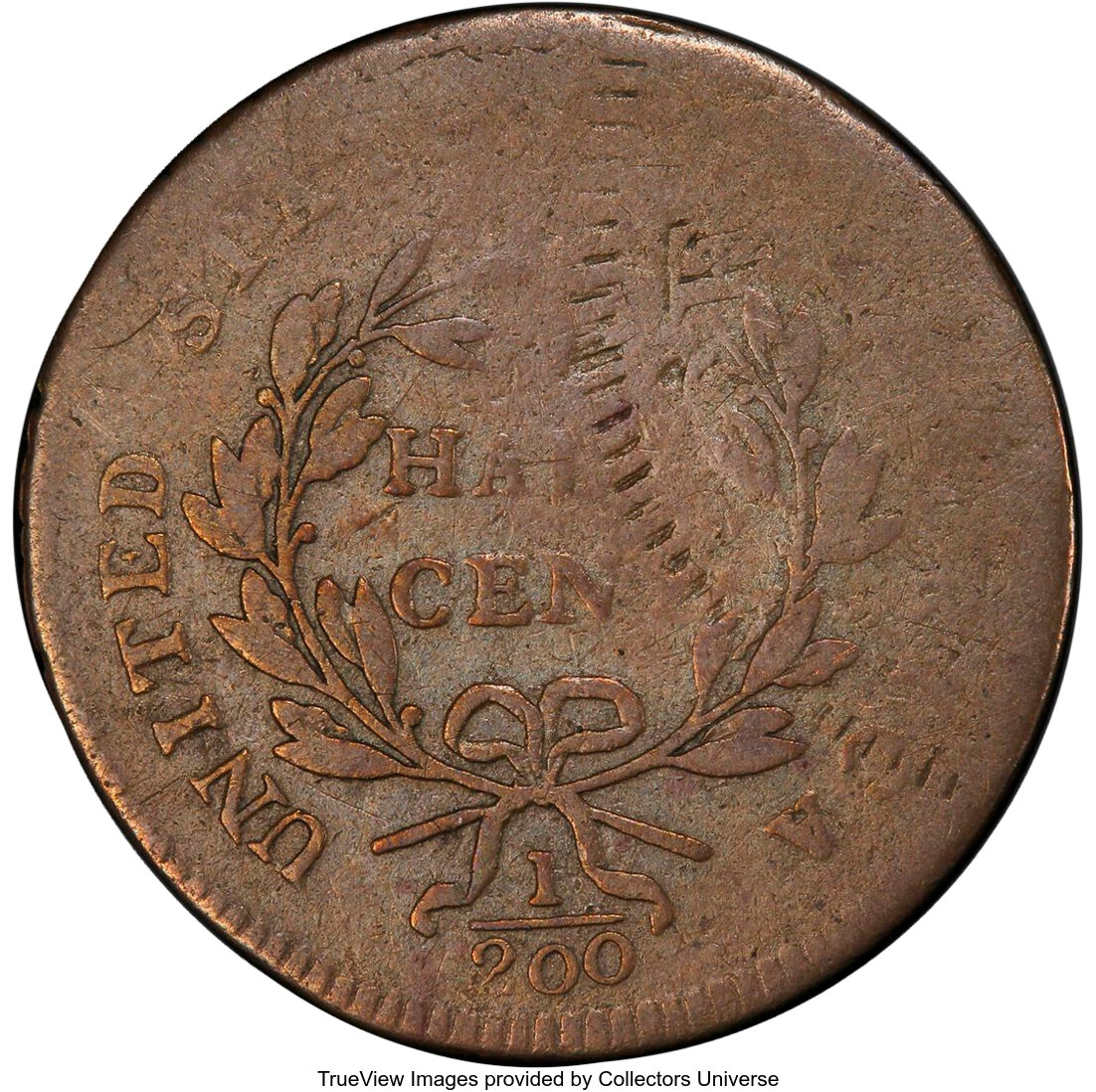 image for: 1797 Low Head, Lettered Edge, B-3a, C-3b -- Struck over a 1797 Cent -- VG10 PCGS. Our EAC Grade VG10....