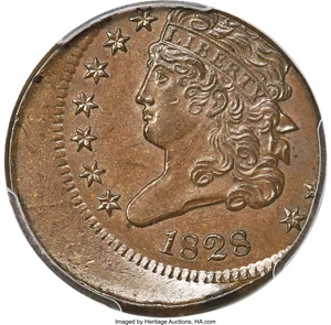 image for: 1828 13 Stars, B-1, C-1 -- Off-Center -- MS64 Brown PCGS. Our EAC Grade MS62....