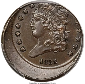 image for: 1832 B-2, C-2 -- Off-Center -- AU58 PCGS. Our EAC Grade XF45....