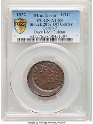 image for: 1832 B-2, C-2 -- Off-Center -- AU58 PCGS. Our EAC Grade XF45....