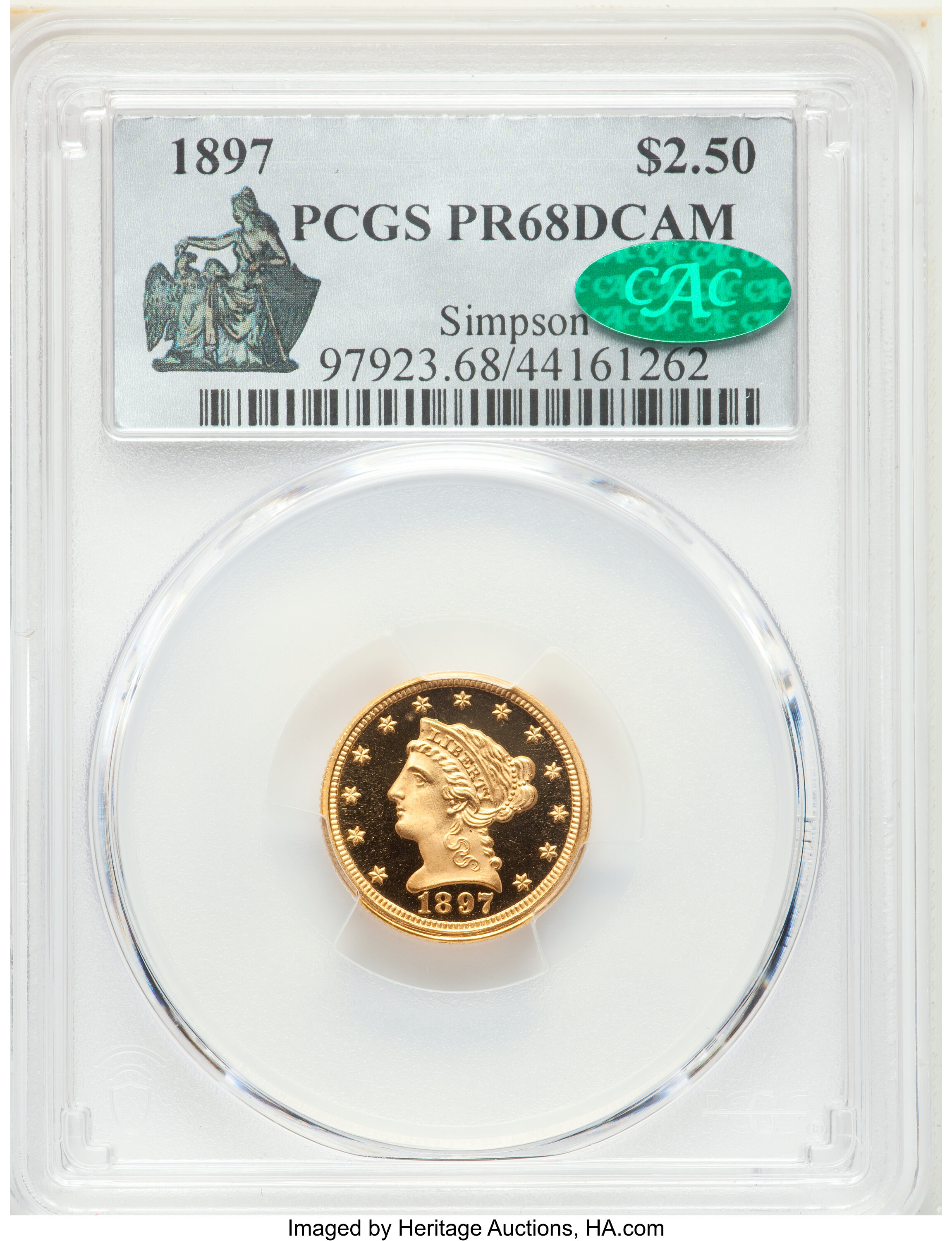 image for: 1897 $2 1/2 PR68 Deep Cameo PCGS. CAC. JD-1, High R.4....