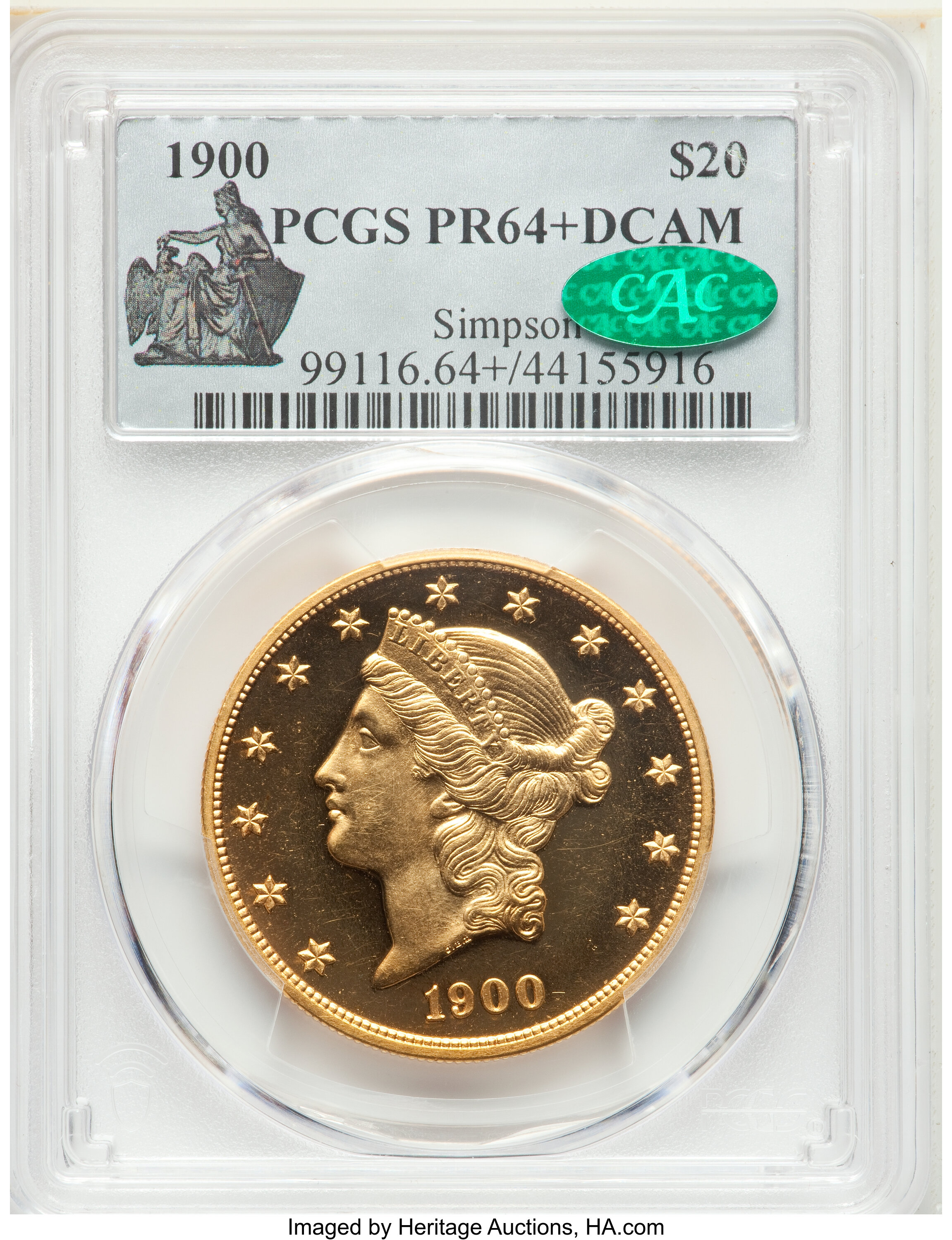 image for: 1900 $20 PR64+ Deep Cameo PCGS. CAC. JD-1, High R.4....