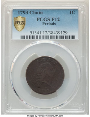 image for: 1793 1C Chain, AMERICA, Periods, S-4, B-5, R.3, Fine 12 PCGS....