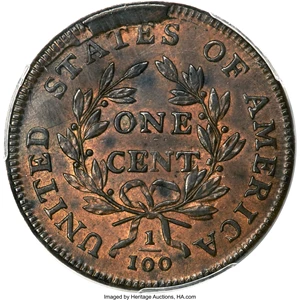 image for: 1798 1C First Hair Style, S-161, B-22, R.2, MS62 Brown PCGS....