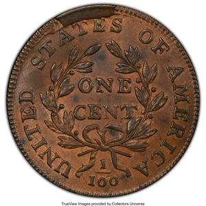image for: 1798 1C First Hair Style, S-161, B-22, R.2, MS62 Brown PCGS....