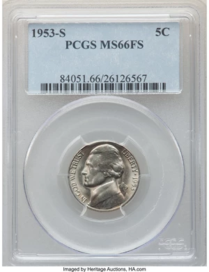 image for: 1953-S 5C MS66 Full Steps PCGS....