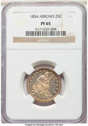 image for: 1854 25C Arrows PR65 NGC....