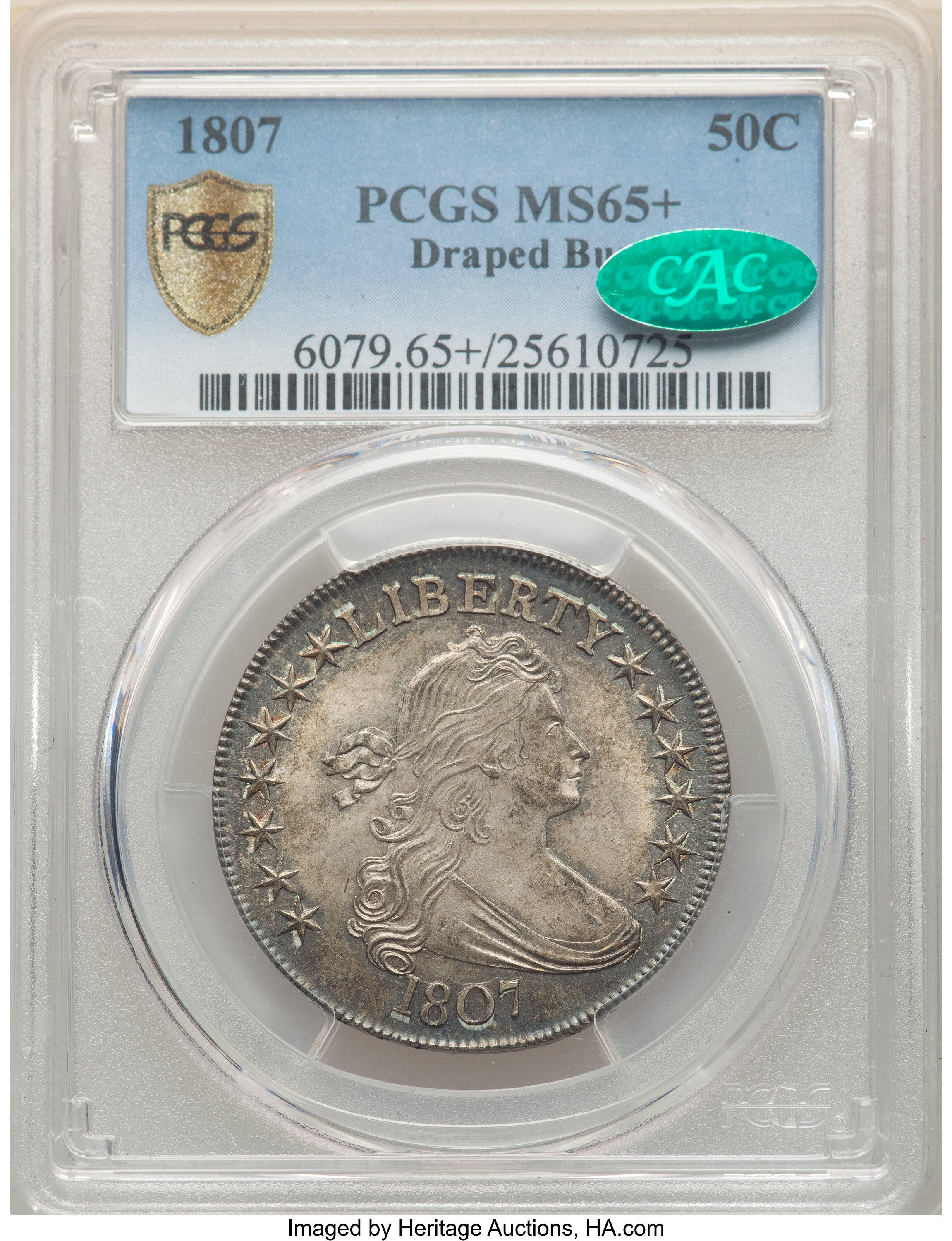 image for: 1807 50C Draped Bust, O-105, T-4, R.1, MS65+ PCGS. CAC....