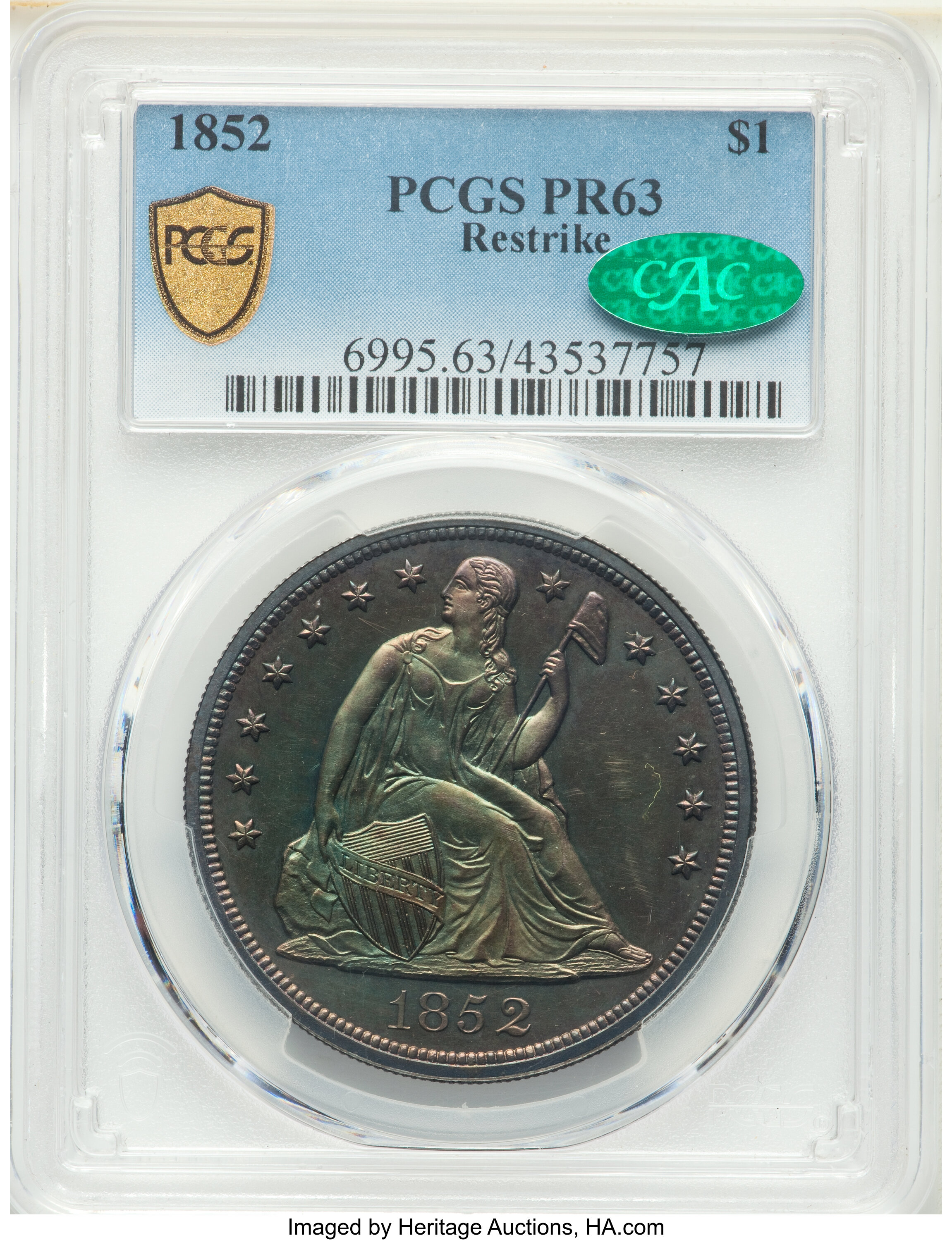image for: 1852 $1 Restrike PR63 PCGS. CAC. OC-P3, High R.5....