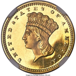 image for: 1856 G$1 Slanted 5 PR67 Ultra Cameo NGC. JD-1, High R.6....