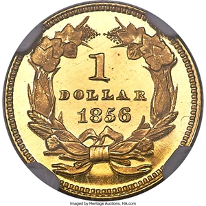 image for: 1856 G$1 Slanted 5 PR67 Ultra Cameo NGC. JD-1, High R.6....