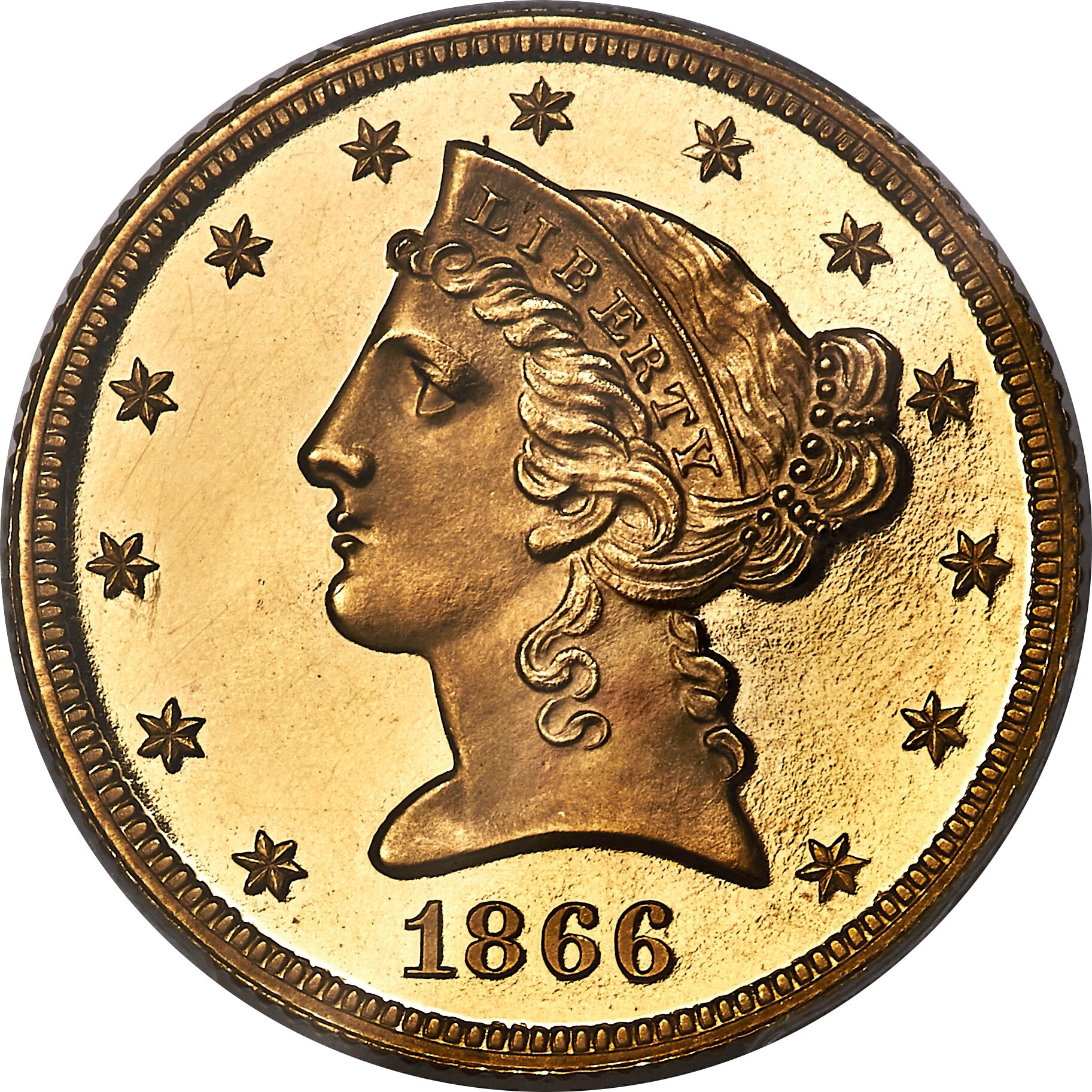 image for: 1866 $5 PR64 Deep Cameo PCGS. CAC. JD-1, Low R.7....