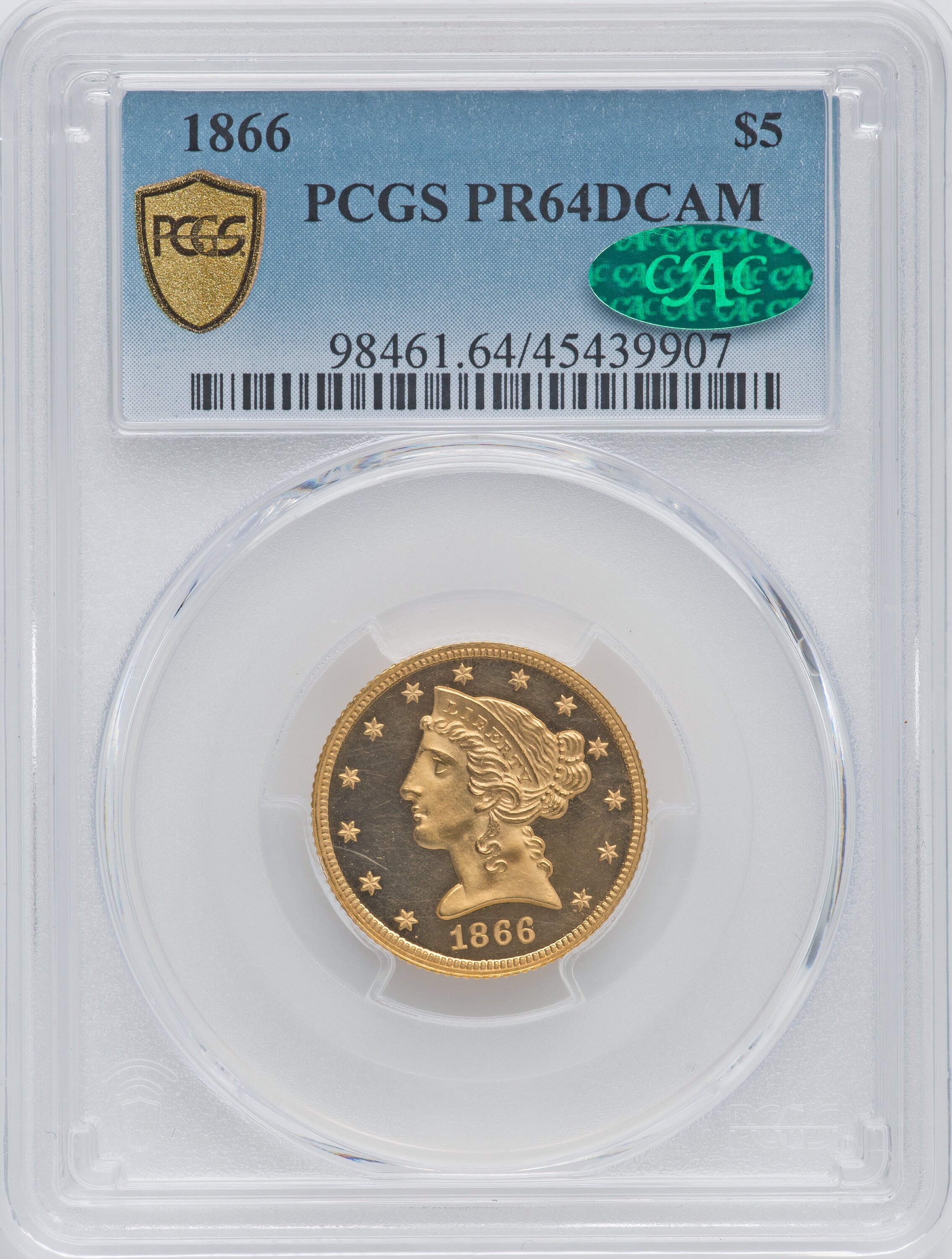 image for: 1866 $5 PR64 Deep Cameo PCGS. CAC. JD-1, Low R.7....