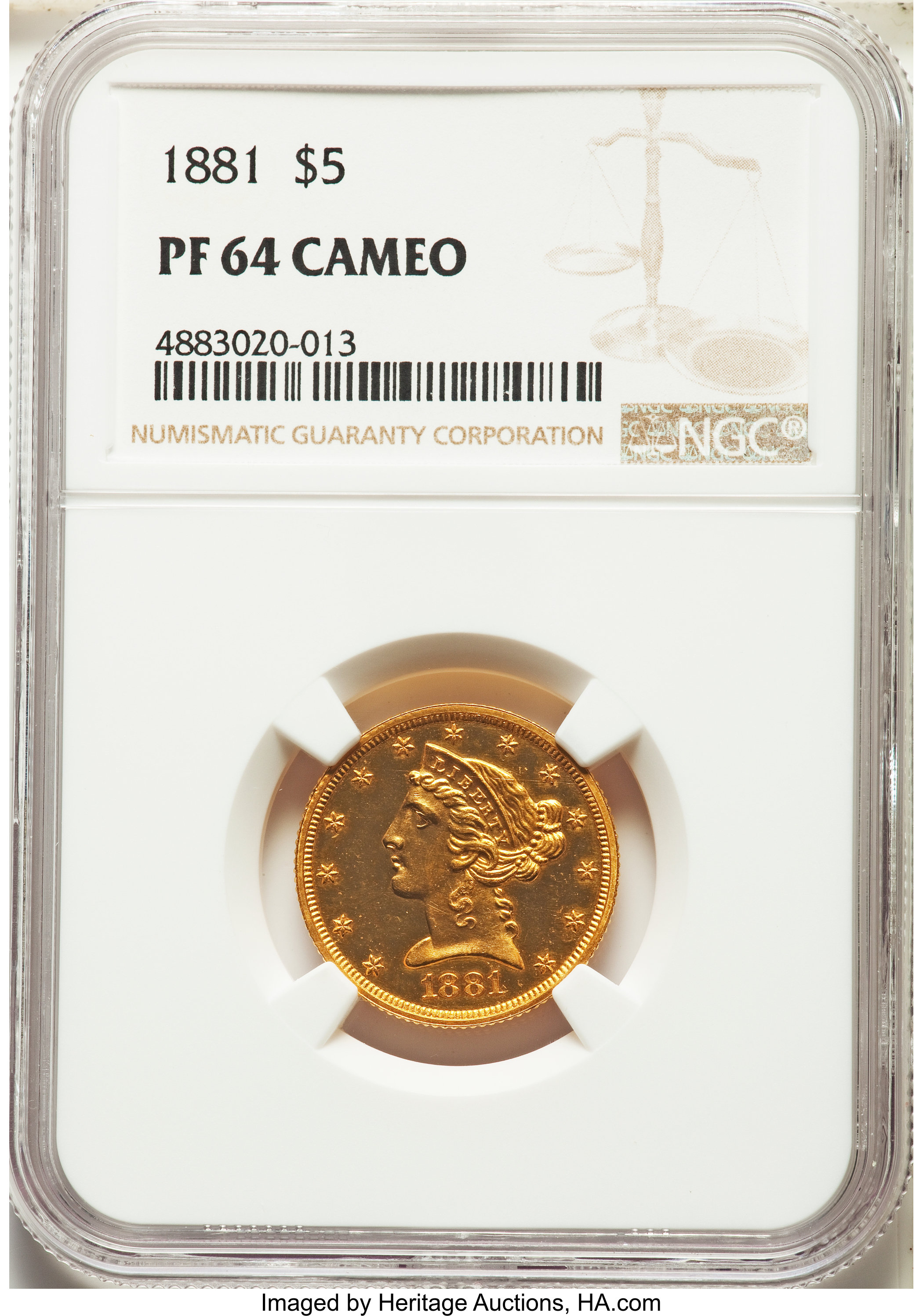image for: 1881 $5 PR64 Cameo NGC. JD-1, R.6....