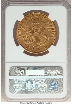 image for: 1861-S $20 Paquet AU50 NGC....