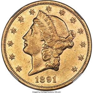 image for: 1891 $20 AU53 NGC....