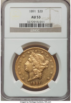 image for: 1891 $20 AU53 NGC....
