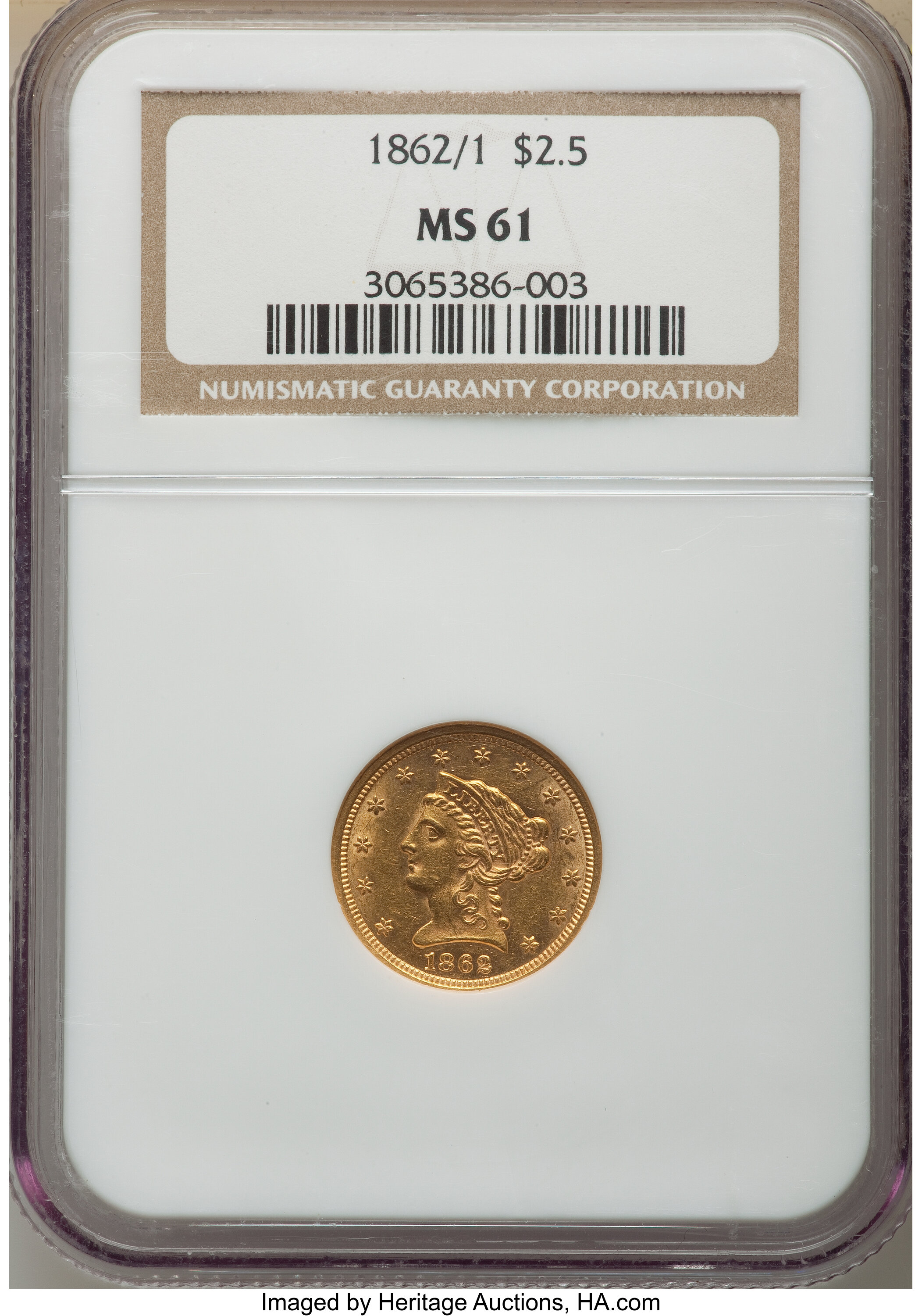 image for: 1862/1 $2 1/2 MS61 NGC....