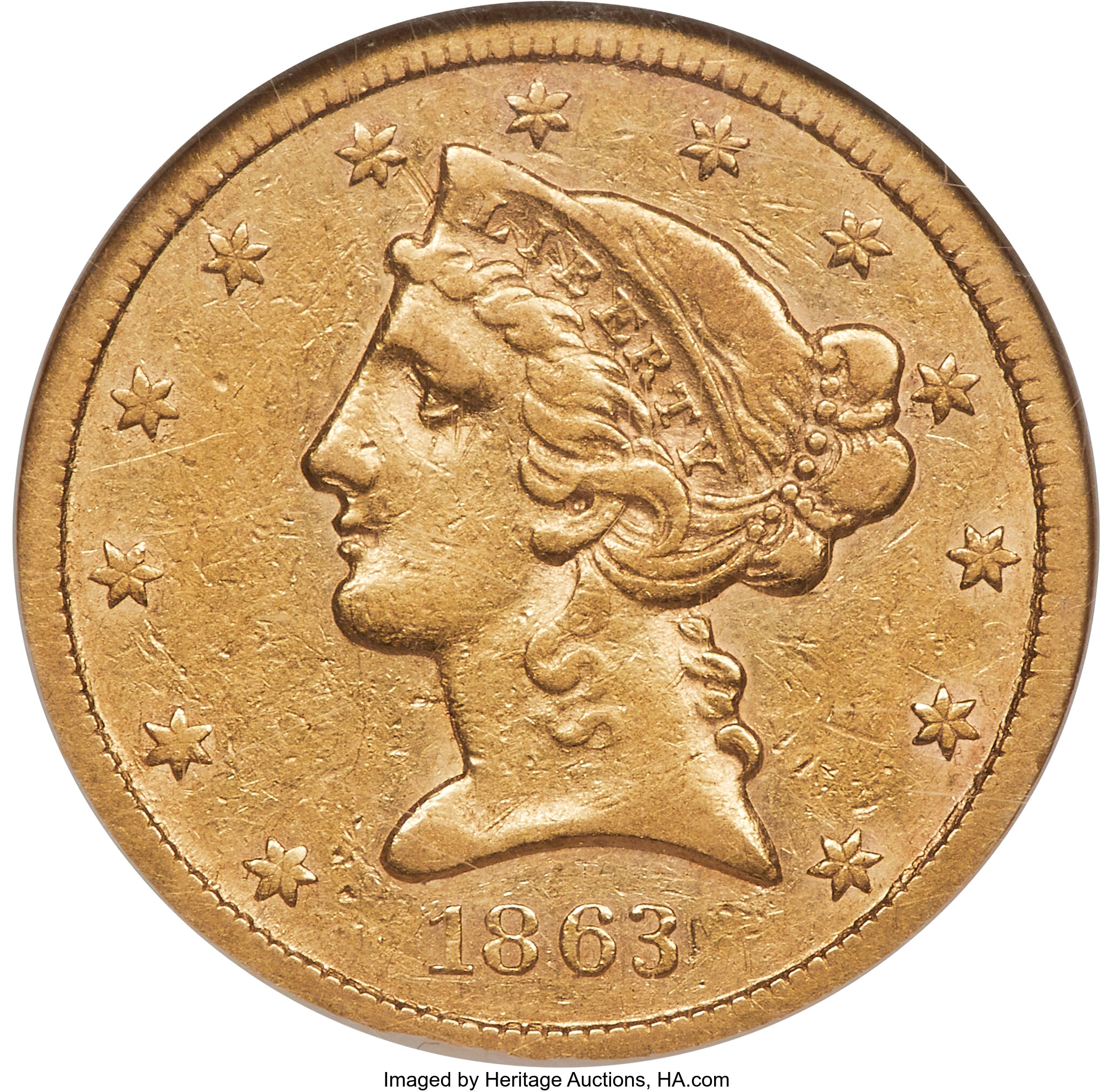 image for: 1863-S $5 XF40 NGC....