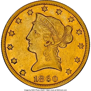 image for: 1860-S $10 XF45 NGC....