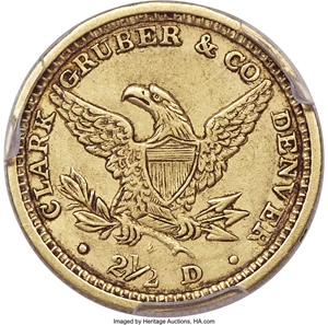 image for: 1861 $2 1/2 Clark, Gruber & Co. Quarter Eagle AU50 PCGS. K-5, R.4....