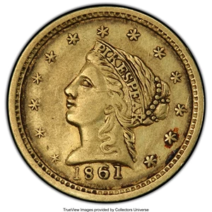 image for: 1861 $2 1/2 Clark, Gruber & Co. Quarter Eagle AU50 PCGS. K-5, R.4....