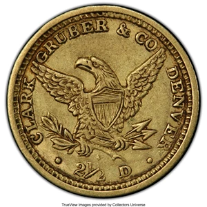 image for: 1861 $2 1/2 Clark, Gruber & Co. Quarter Eagle AU50 PCGS. K-5, R.4....