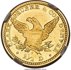 image for: 1861 $2 1/2 Clark, Gruber & Co. Quarter Eagle AU55 NGC. K-5, R.4....