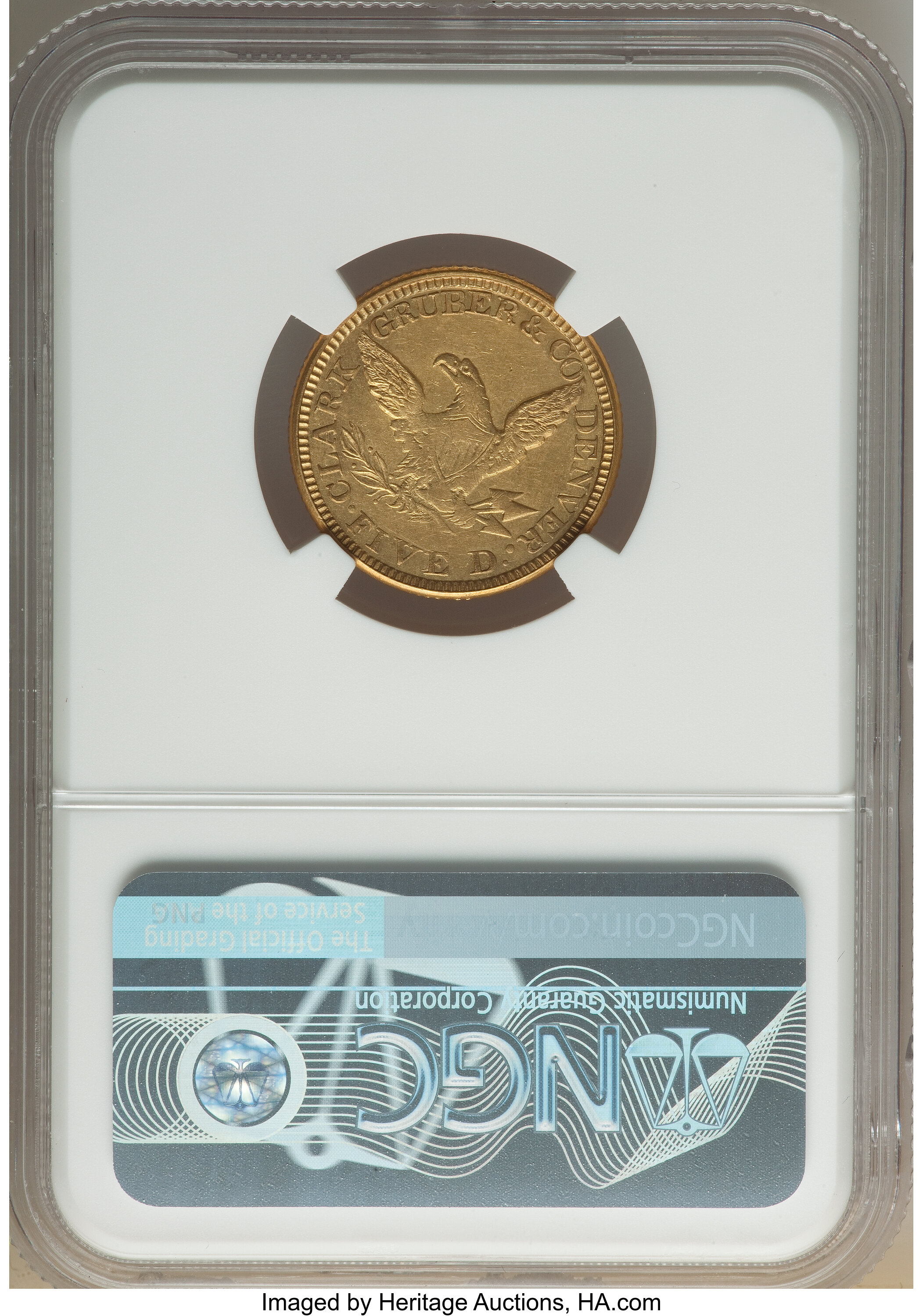 image for: 1861 $5 Clark, Gruber & Co. Five Dollar AU55 NGC. K-6, R.4. ...