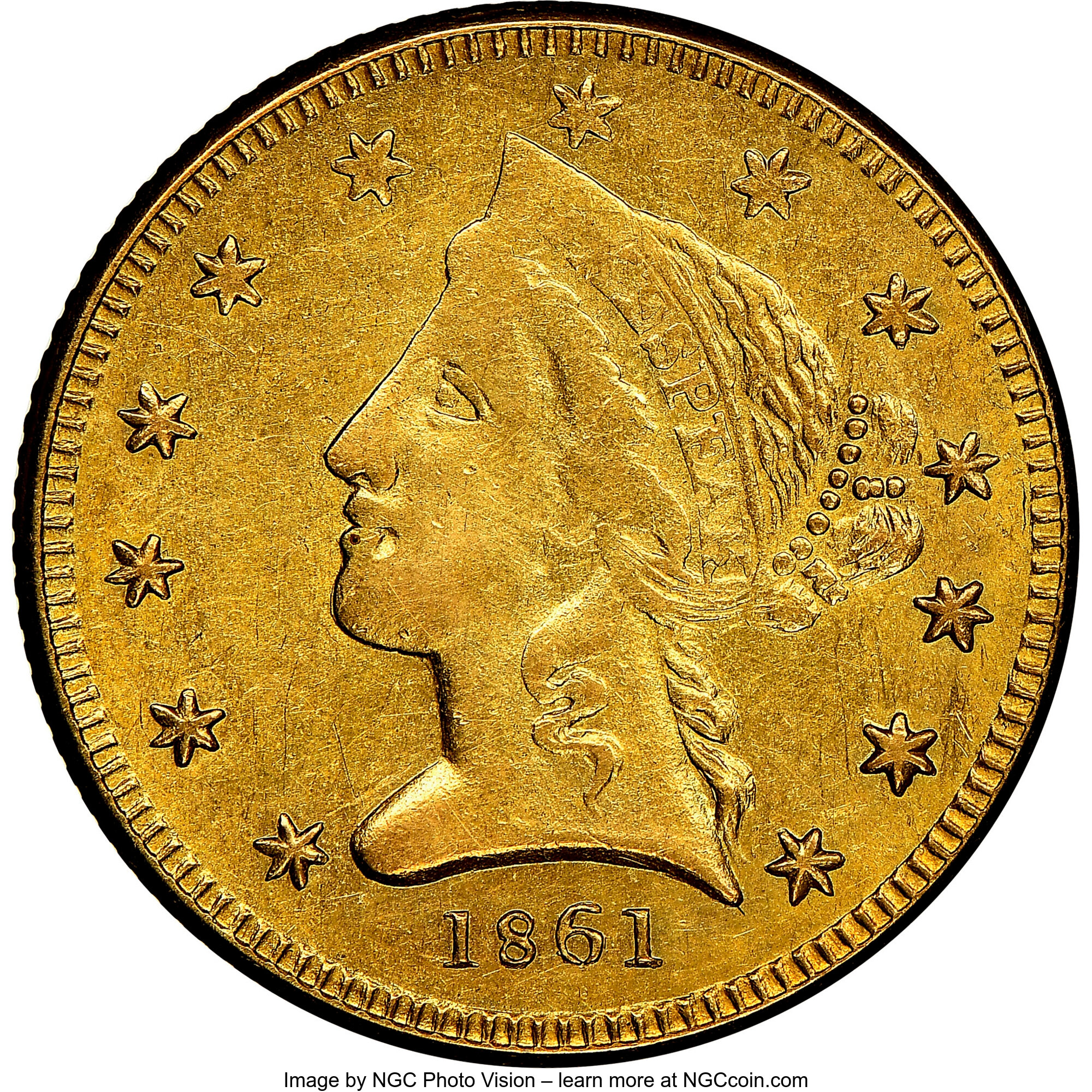 image for: 1861 $5 Clark, Gruber & Co. Five Dollar AU55 NGC. K-6, R.4. ...