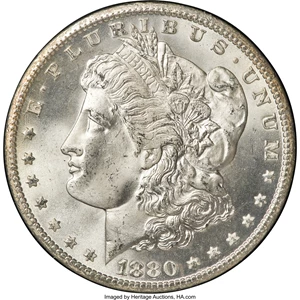image for: 1880-CC $1 Reverse of 1879, 8/7 Dash, VAM-8, MS65 NGC....
