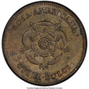 image for: Undated 2PENCE Rosa Americana Twopence, Motto in Ribbon, AU53 PCGS. PCGS Population: (3/26). NGC Census: (0/0). ...