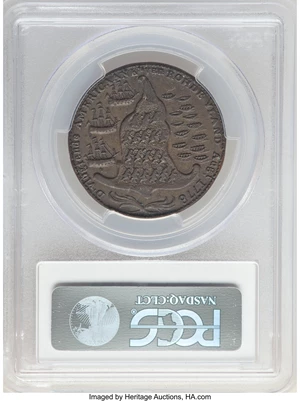 image for: 1778-1779 Token Rhode Island Ship Token, No Wreath, Brass, AU55 PCGS. CAC. Betts-562, W-1730, R.4. VLUGTENDE is absent from...