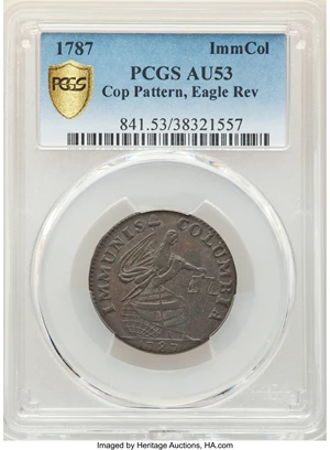 image for: 1787 Immunis Columbia, Eagle Reverse, W-5680, High R.4, AU53 PCGS....