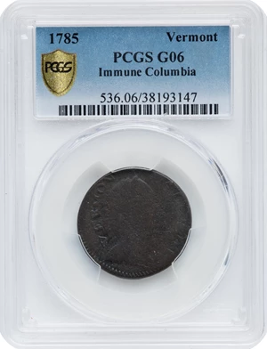 image for: 1785 VERMNT Vermont Copper, Immune Columbia Good 6 PCGS. PCGS Population: (2/3 and 0/0+). NGC Census: (1/4 and 0/0+). Good ...