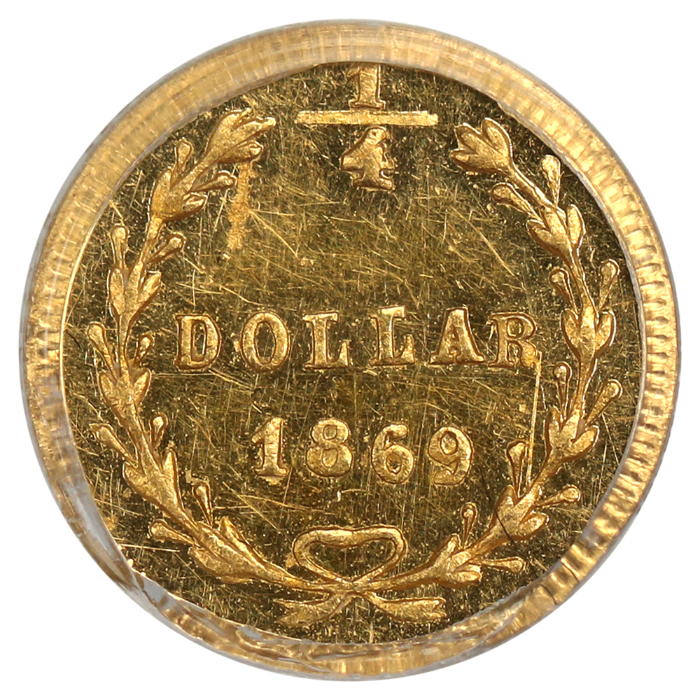 image for: 1869 Cal. Gold 25c PCGS MS61 (BG-828)