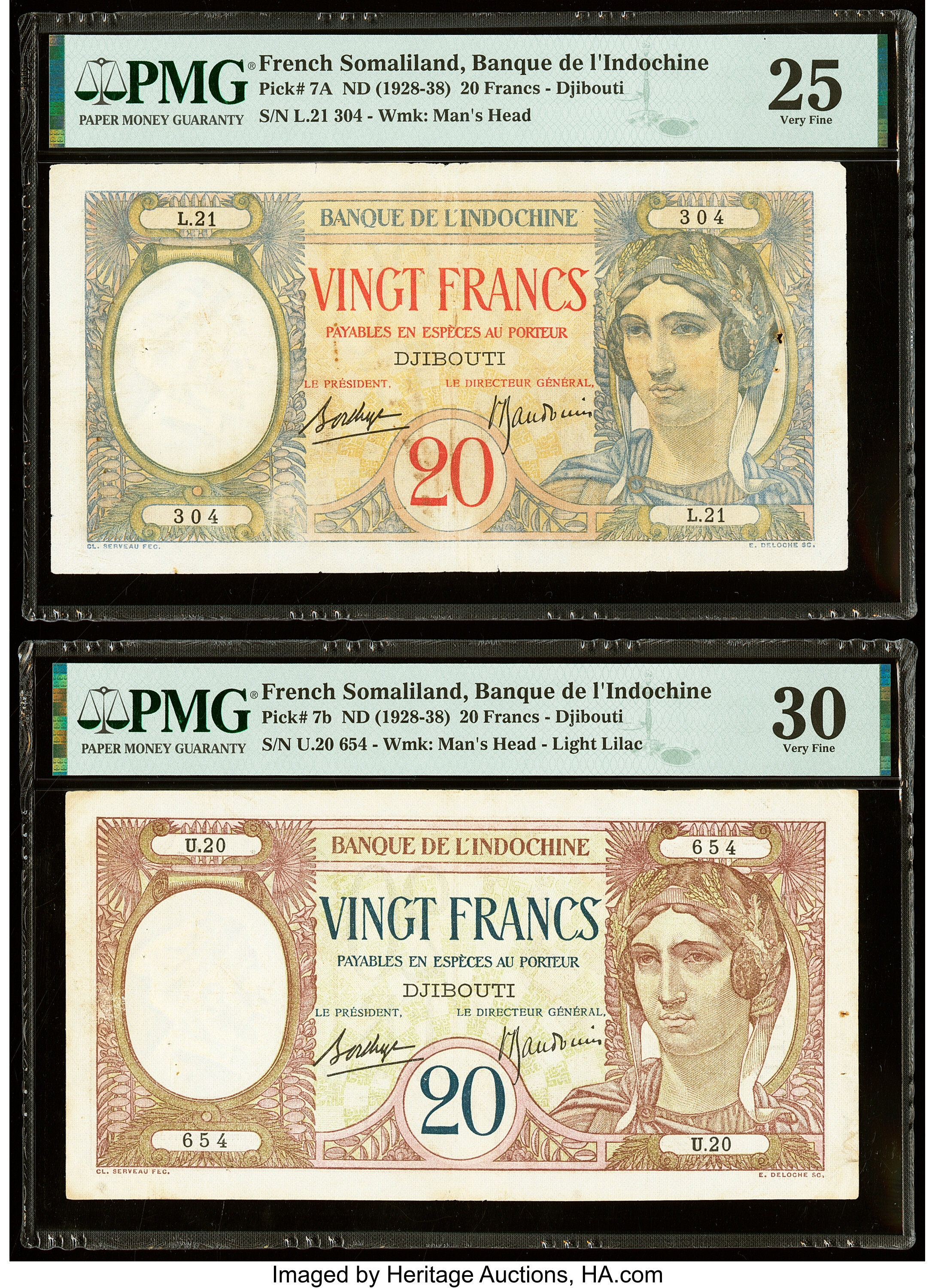 image for: French Somaliland  20 francs (B110as)
