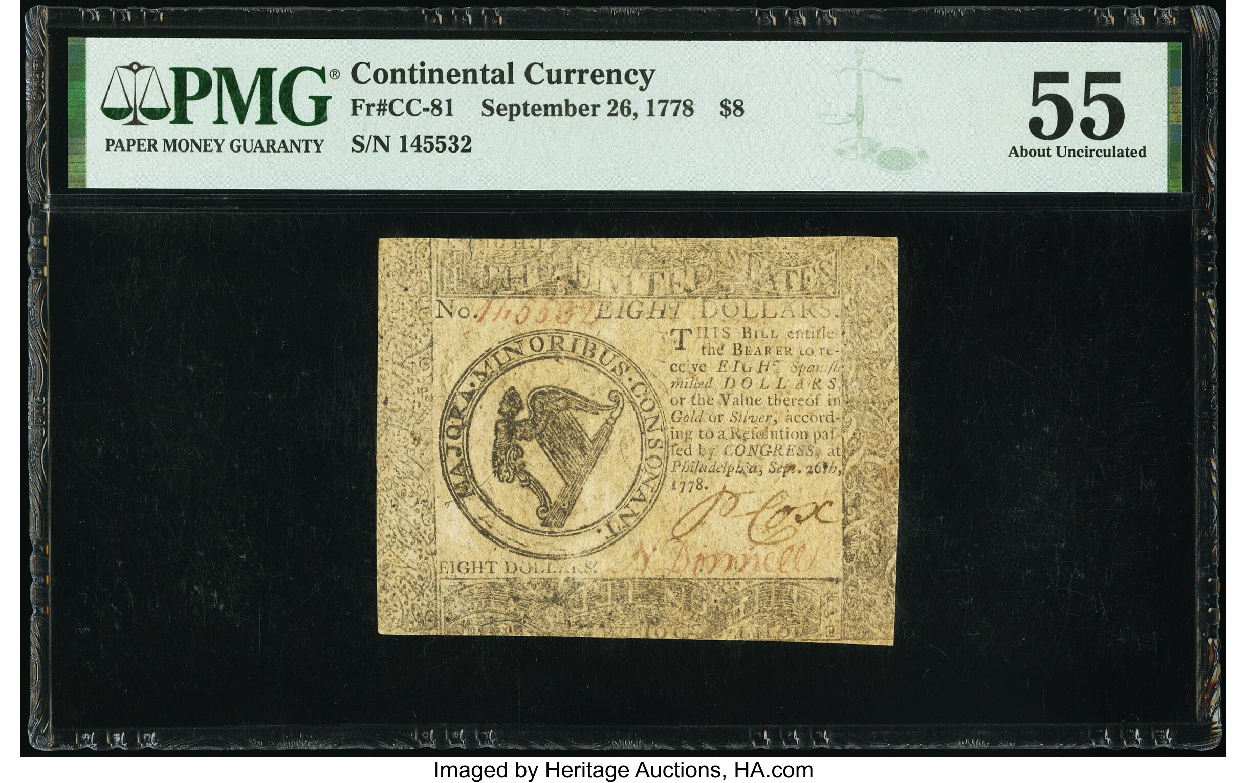 image for: Continental Currency September 26, 1778 $8 PMG About Uncirculated 55....