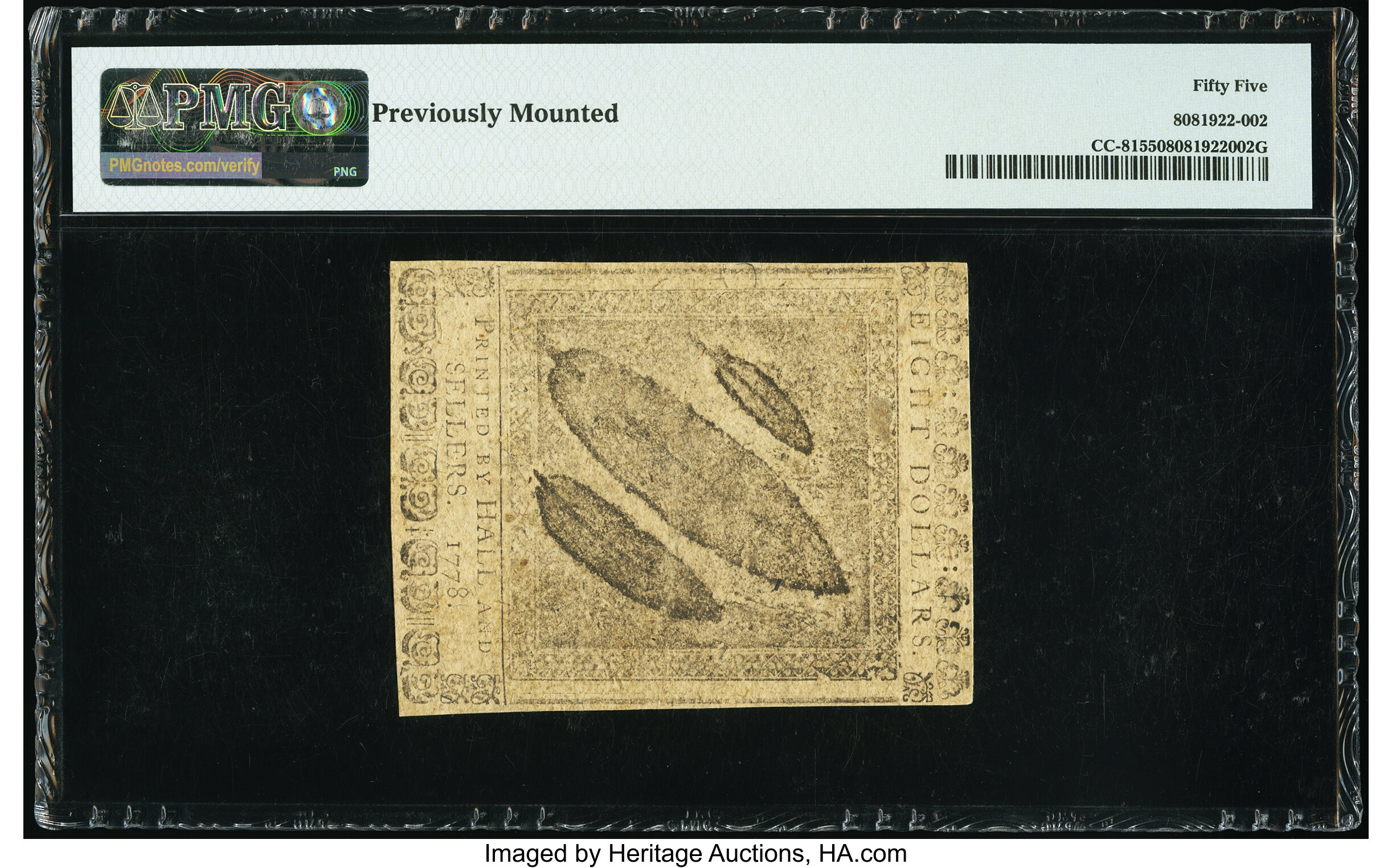 image for: Continental Currency September 26, 1778 $8 PMG About Uncirculated 55....