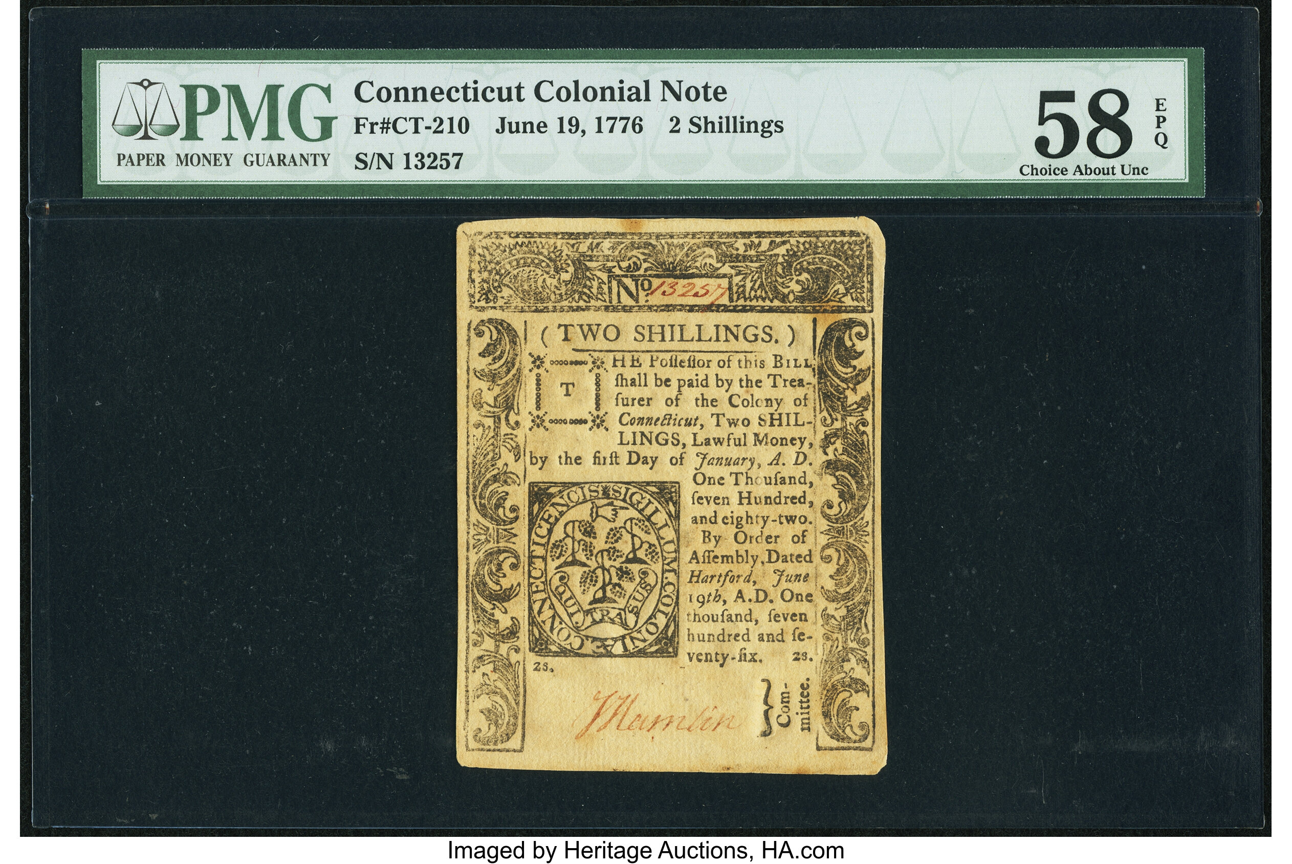 image for: Connecticut June 19, 1776 2s PMG Choice About Unc 58 EPQ....