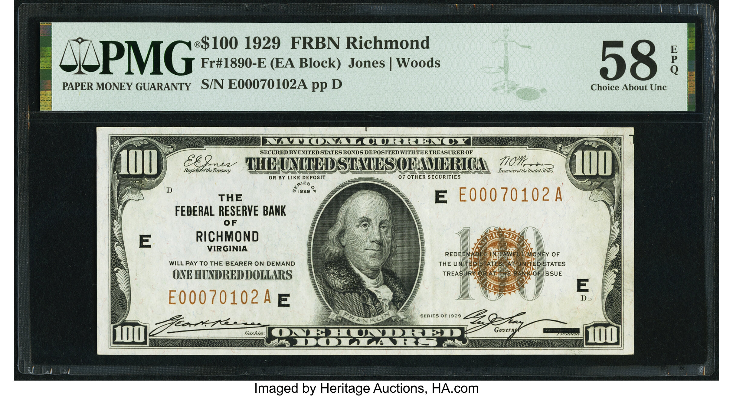 image for: Fr. 1890-E $100 1929 Federal Reserve Bank Note. PMG Choice About Unc 58 EPQ....