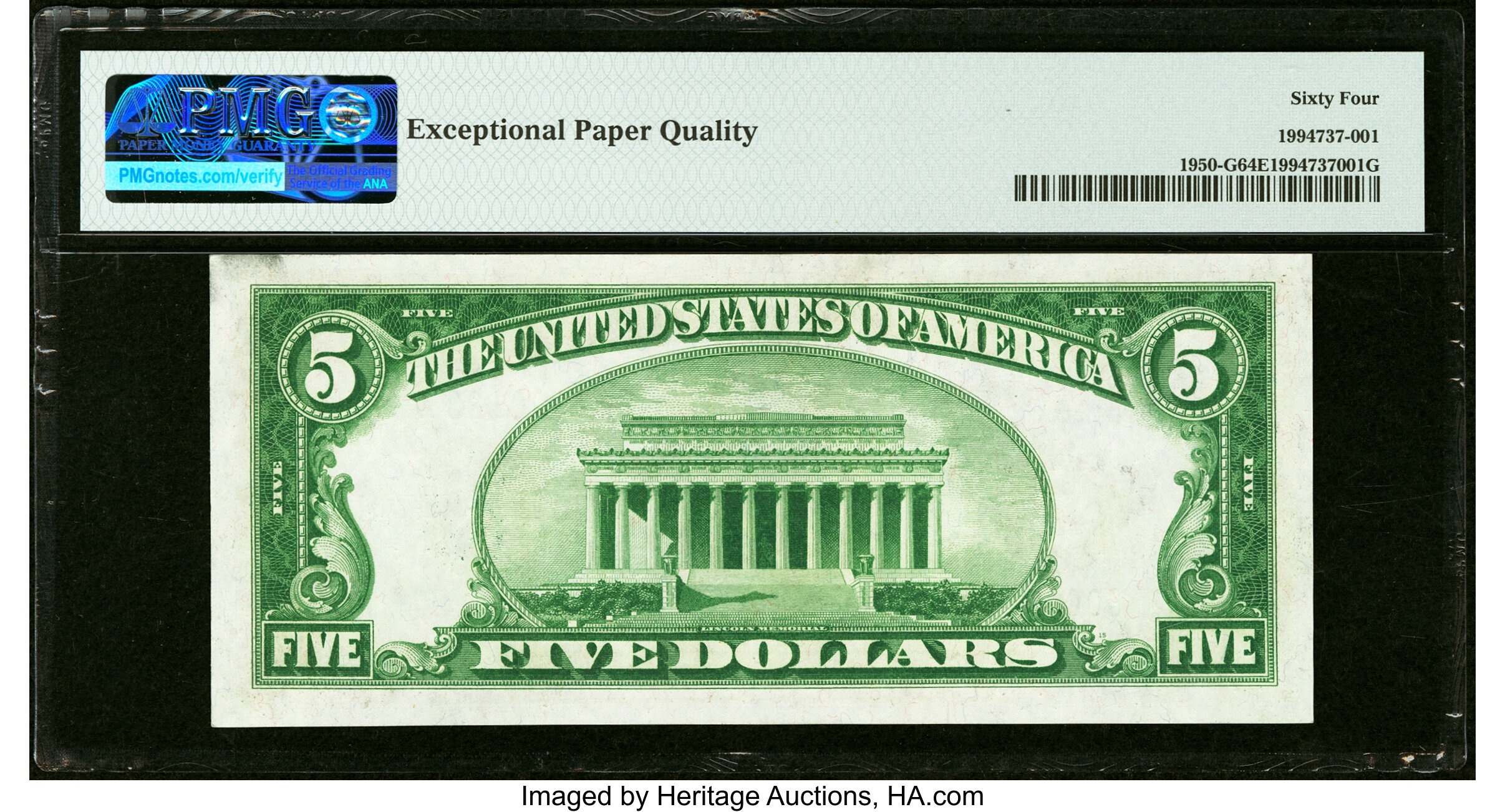 image for: Low Serial Number 123 Fr. 1950-G $5 1928 Federal Reserve Note. PMG Choice Uncirculated 64 EPQ....