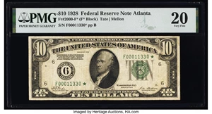 image for: Fr. 2000-F* $10 1928 Federal Reserve Star Note. PMG Very Fine 20....