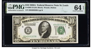 image for: Fr. 2001-H $10 1928A Federal Reserve Note. PMG Choice Uncirculated 64 EPQ....