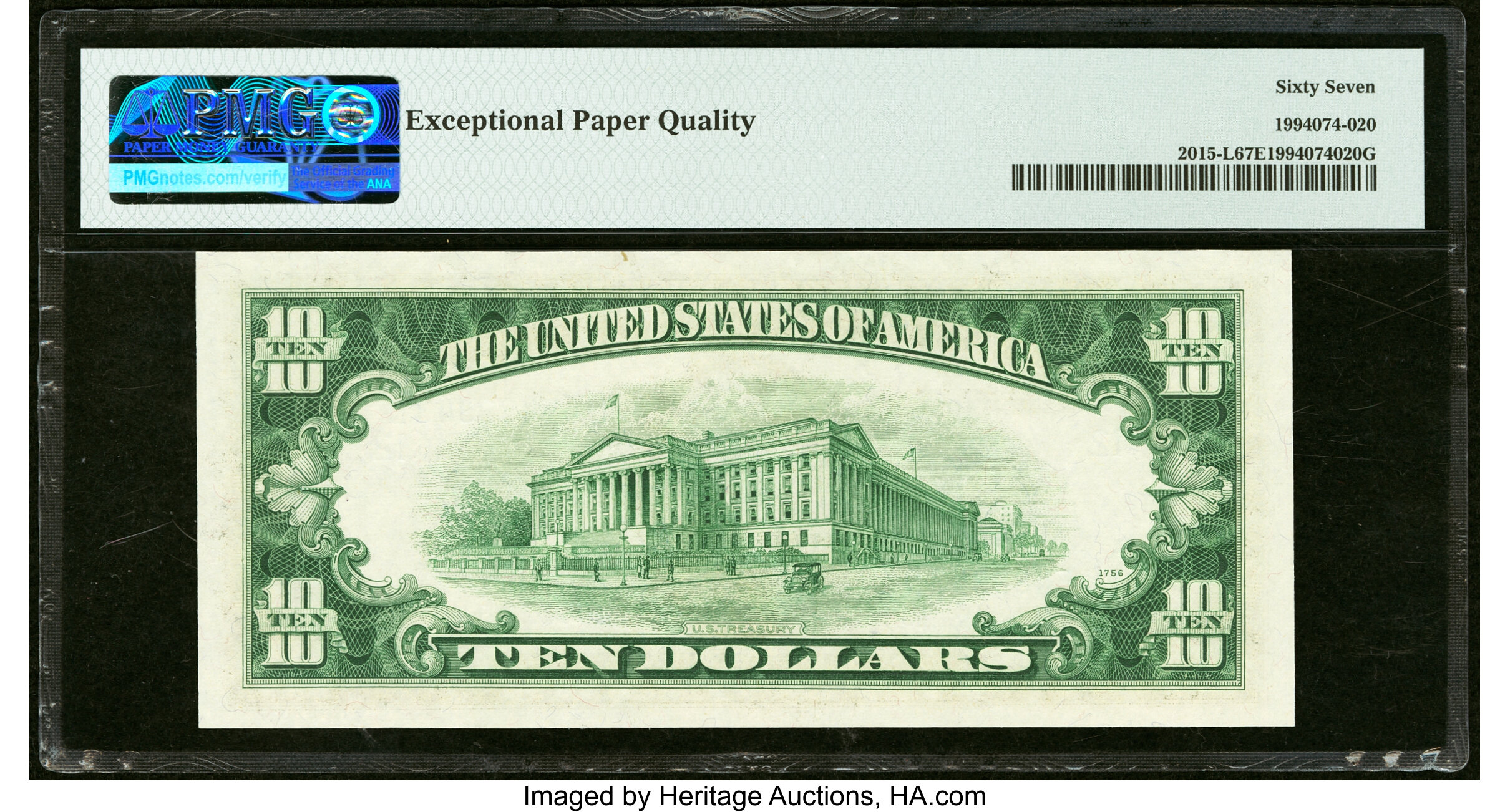 image for: Fr. 2015-L $10 1950E Federal Reserve Note. PMG Superb Gem Unc 67 EPQ....