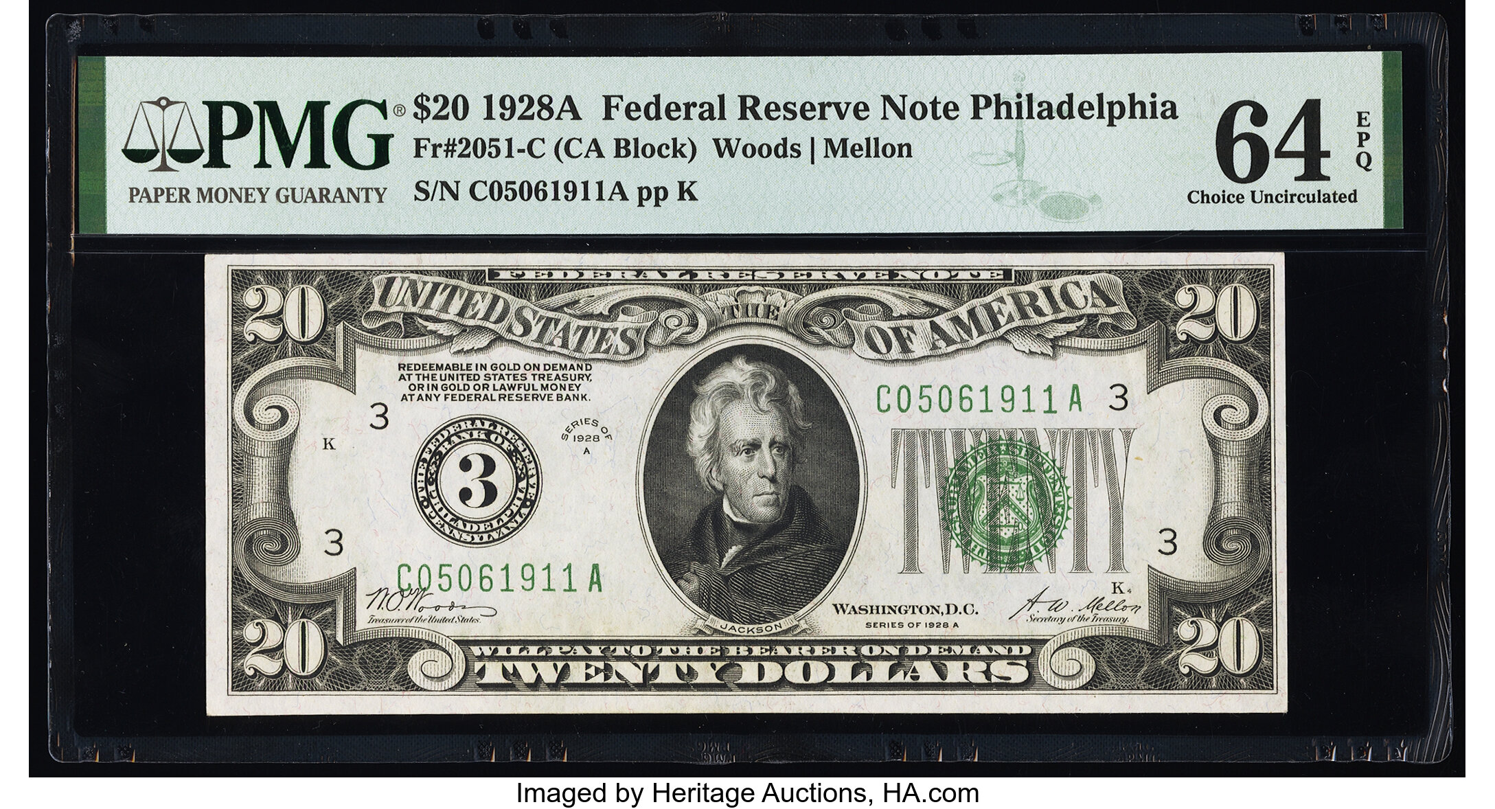 image for: Fr. 2051-C $20 1928A Federal Reserve Note. PMG Choice Uncirculated 64 EPQ....