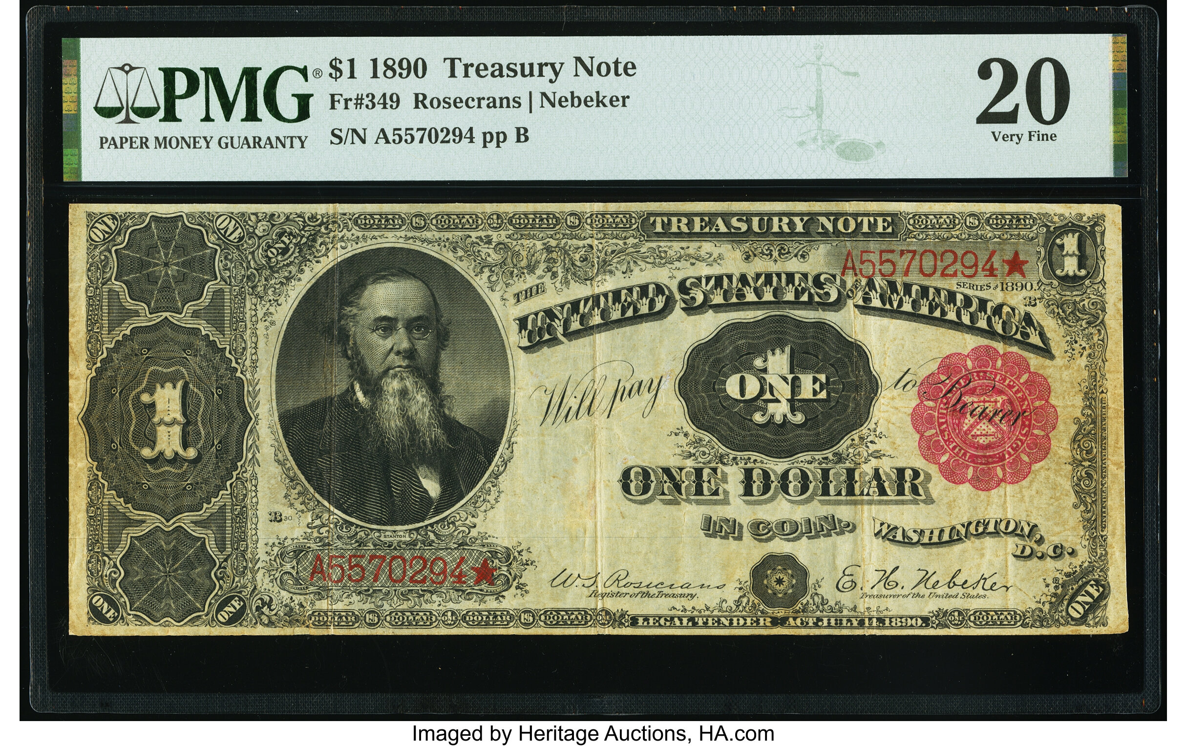 image for: Fr. 349 $1 1890 Treasury Note PMG Very Fine 20....